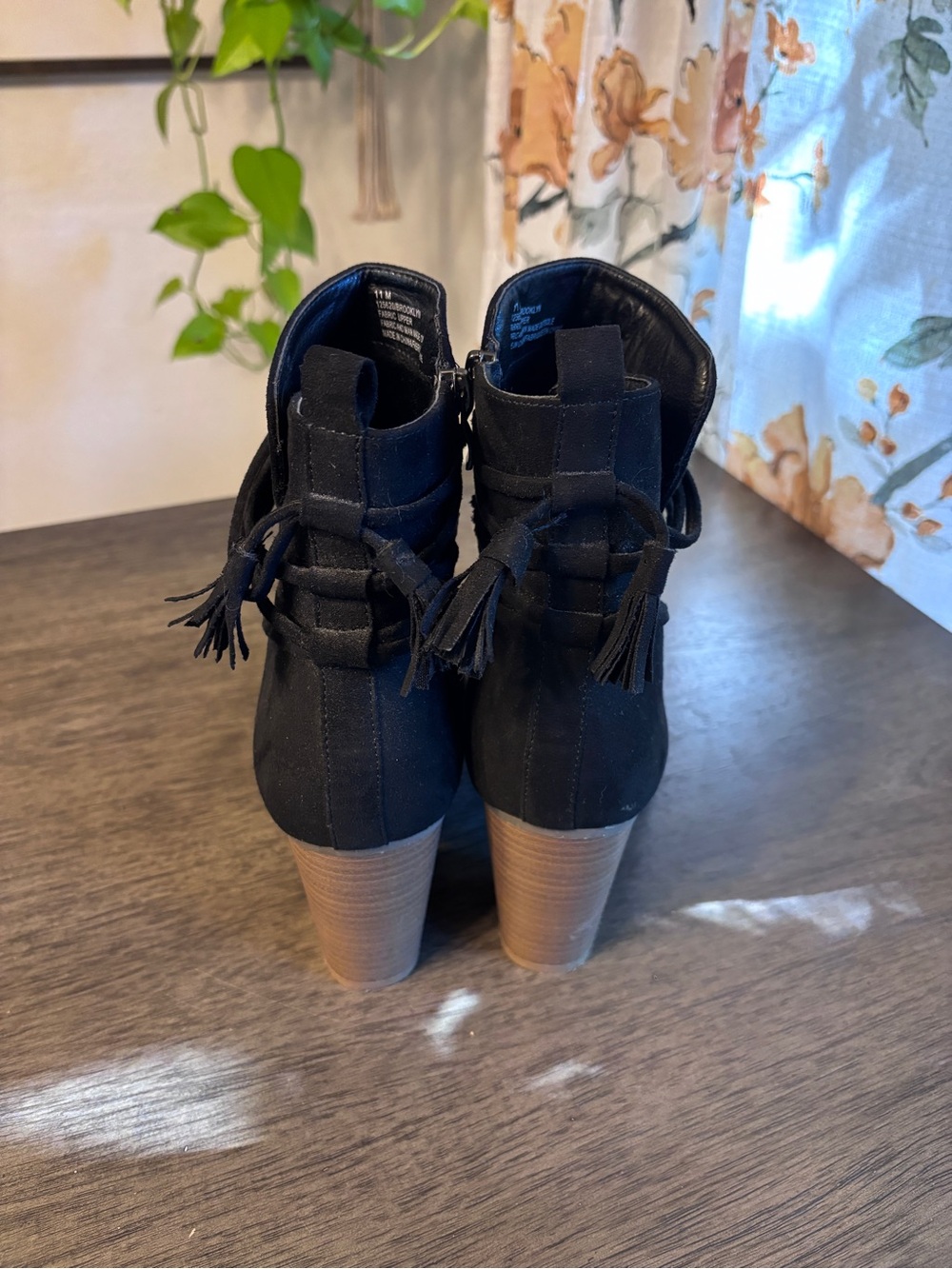 Maurices Black Suede Pointed Toe Ankle Booties with Tassel Wrap - Picture 2 of 11